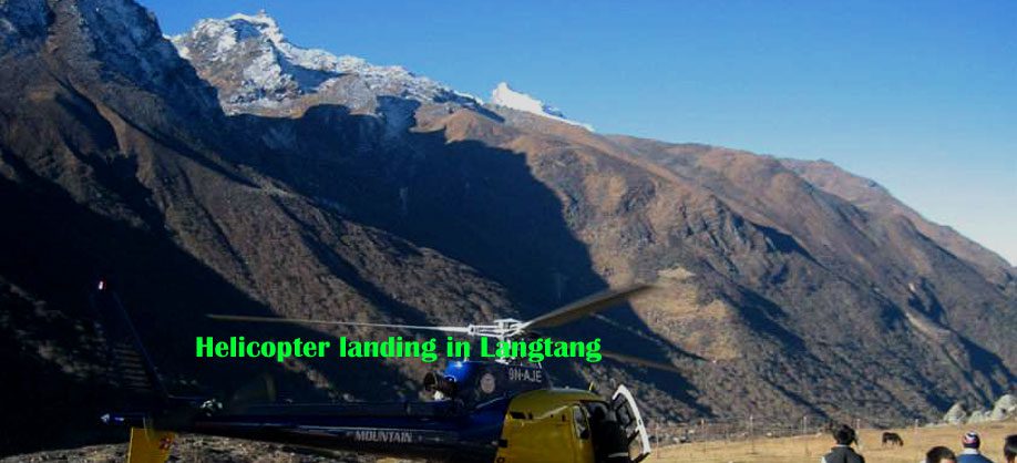 Helicopter landing in Langtang