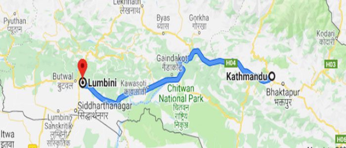 Kathmandu Lumbini Tour Map.